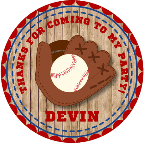 Sports baseball birthday sticker with glove design and custom text
