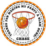 Sports basketball birthday sticker with hoop design and custom text