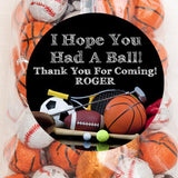 Sports birthday sticker with “I Hope You Had a Ball” message