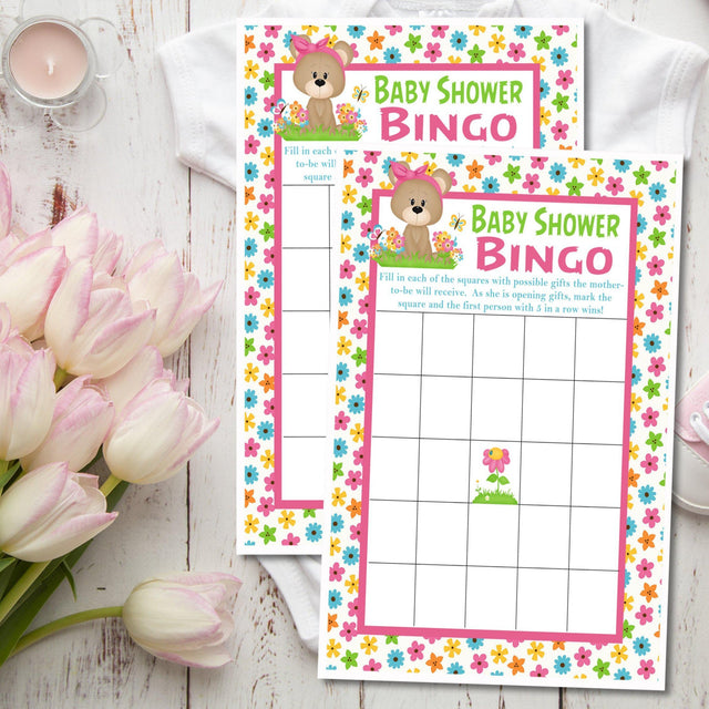 Spring teddy bear baby shower bingo printable