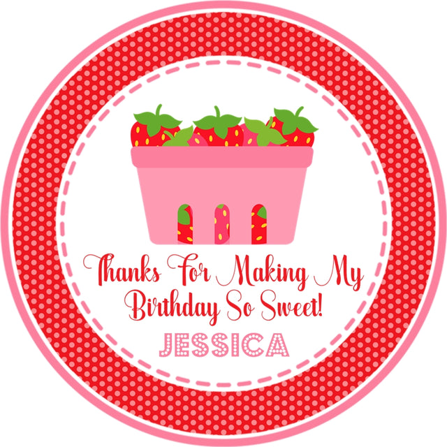 Strawberry basket birthday sticker favor labels