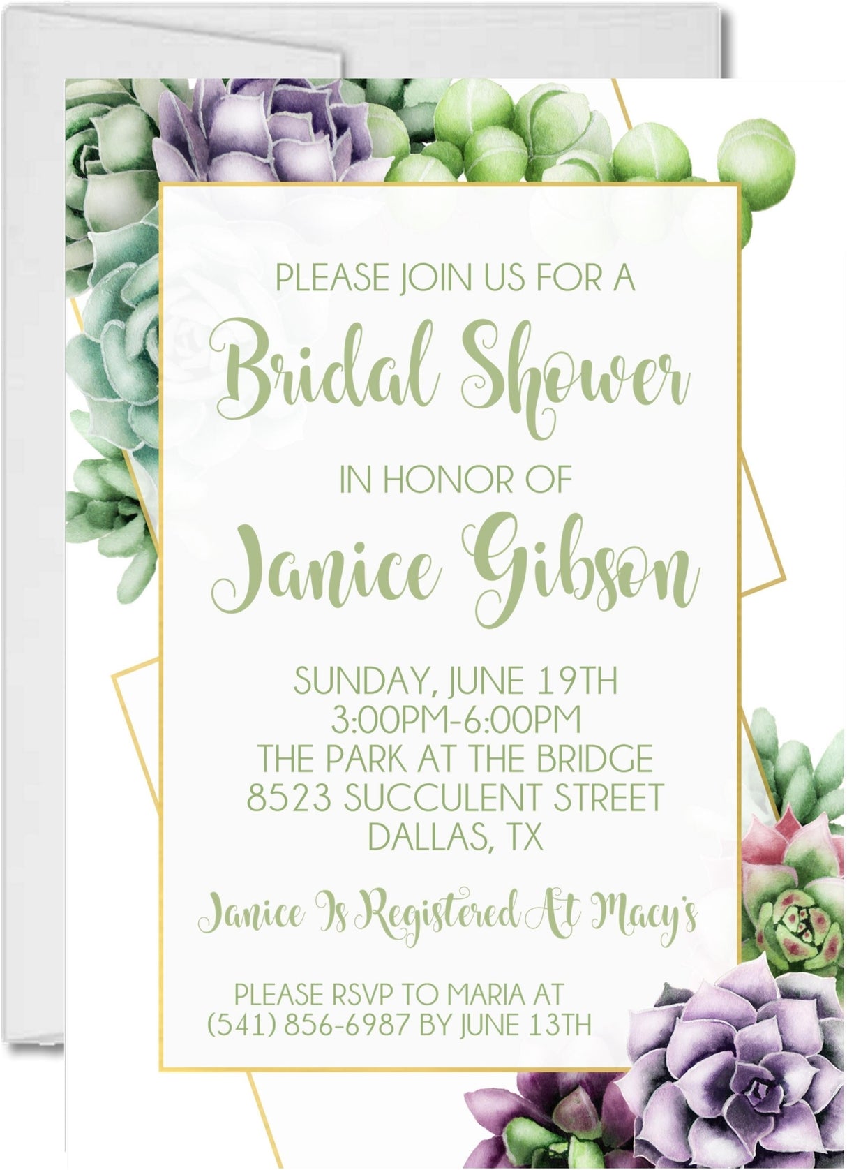 Succulent Bridal Shower Invitations