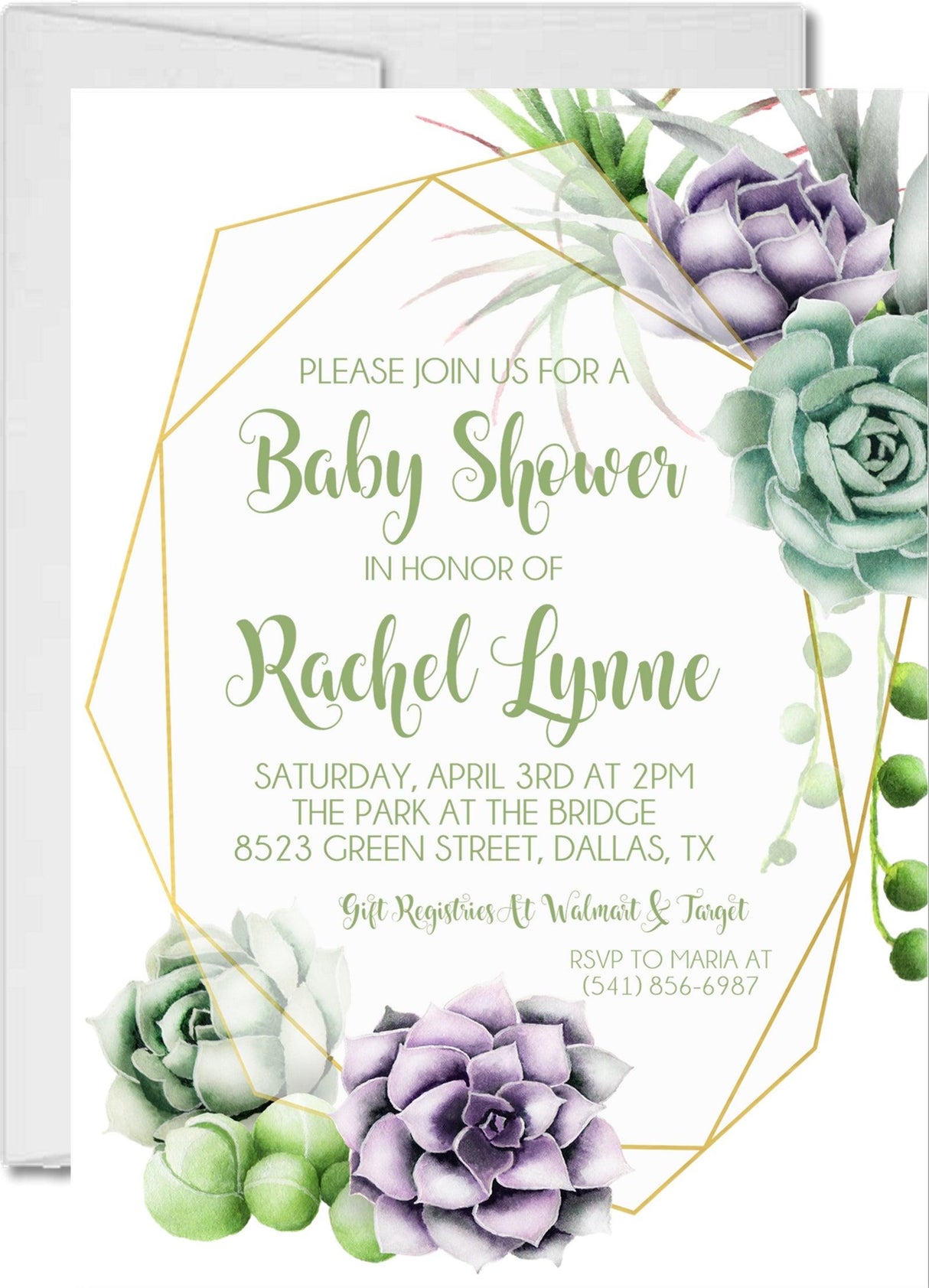 Succulent baby shower invitations