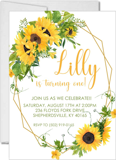 Sunflower Birthday Party Invitations