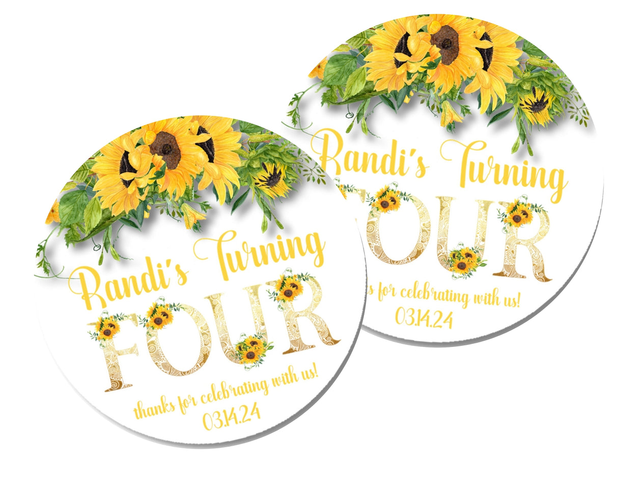 Sunflower birthday sticker with floral number age design