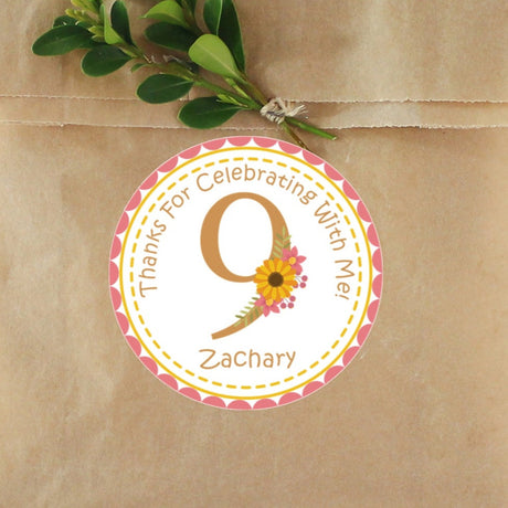 Sunflower birthday sticker with single number floral accent
