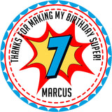 Superhero birthday sticker comic burst design