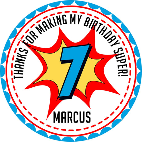 Superhero birthday sticker comic burst design