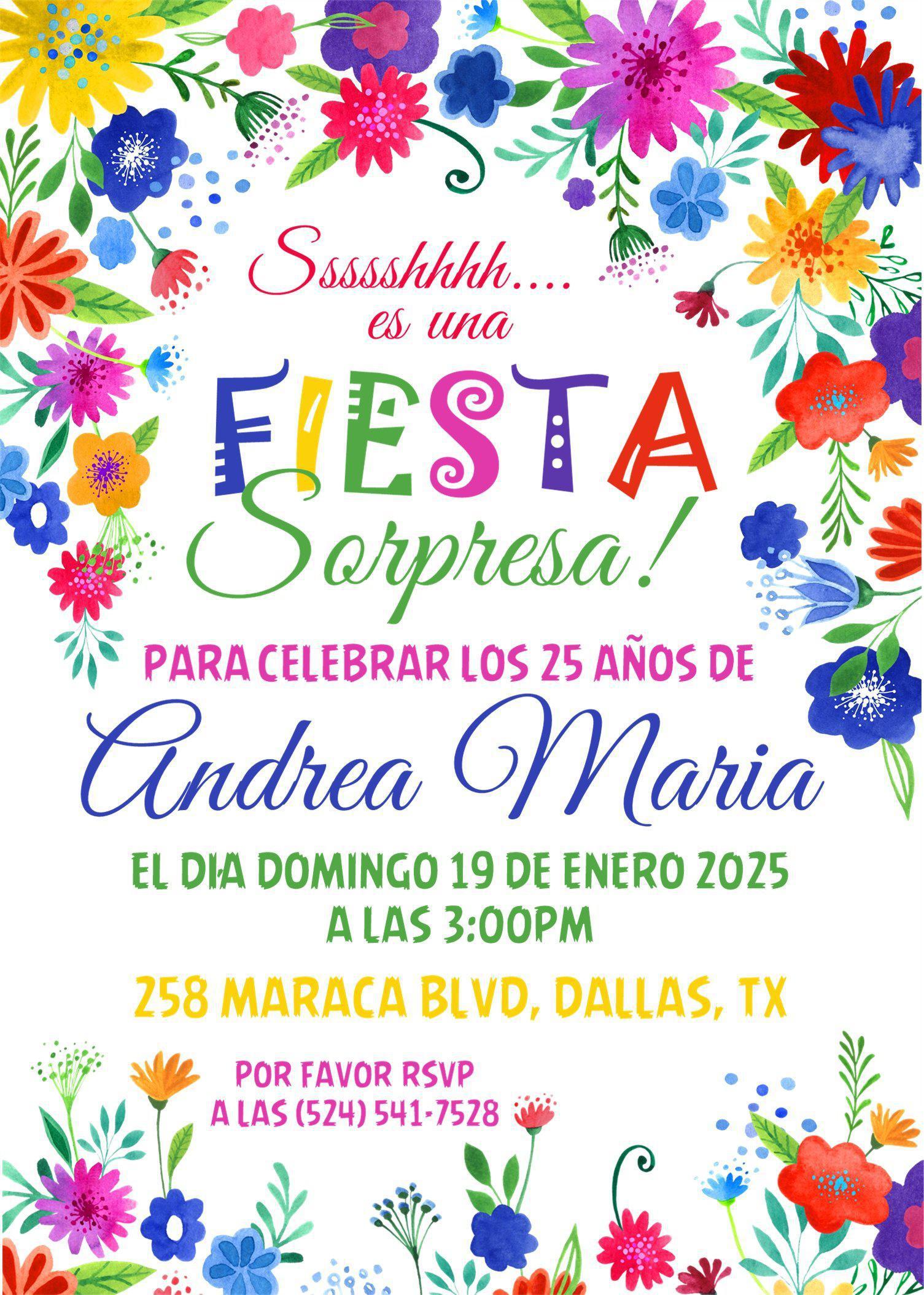 Surprise Spanish Fiesta Birthday Party Invitations