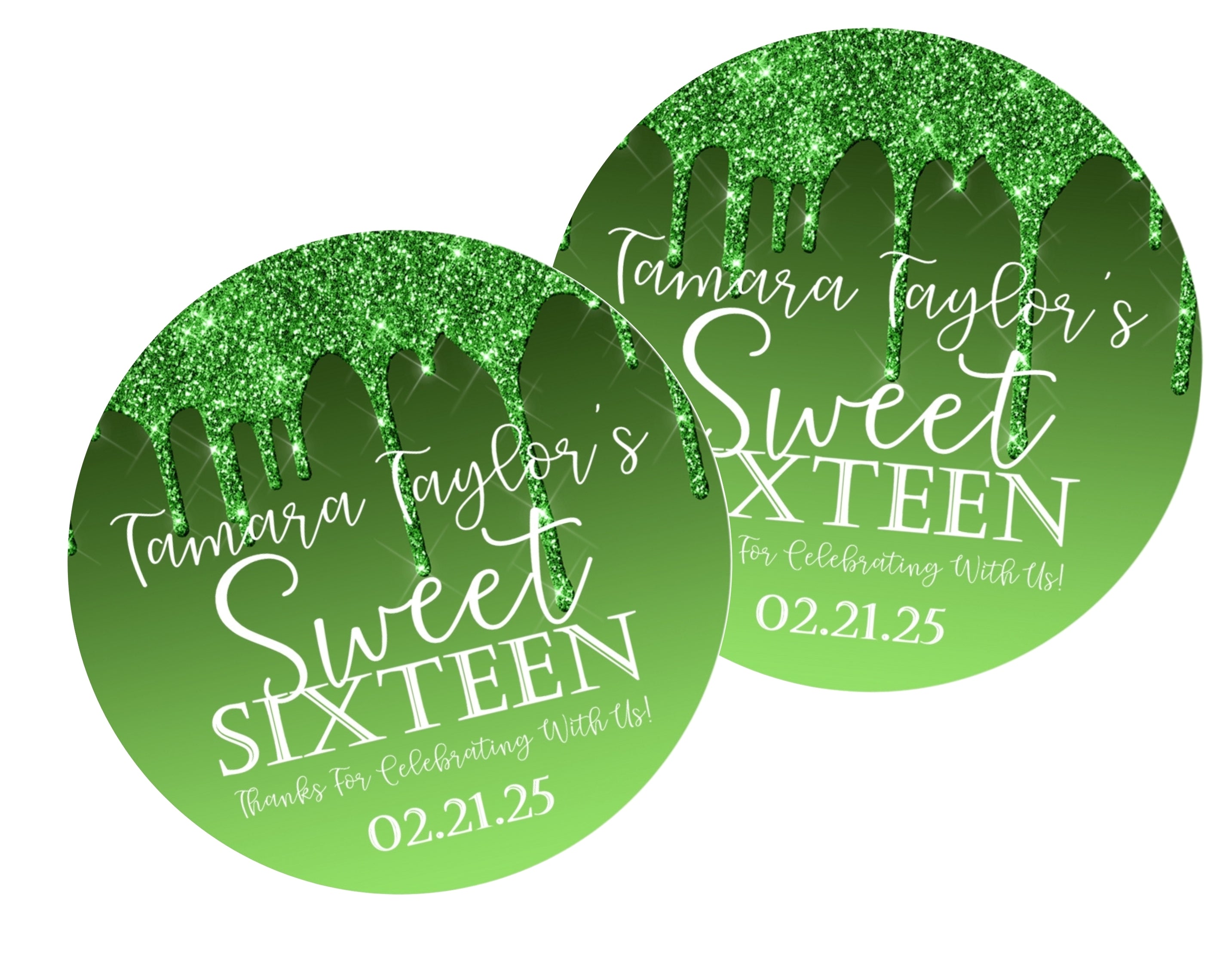 Lime Green Sweet 16 Stickers Or Favor Tags