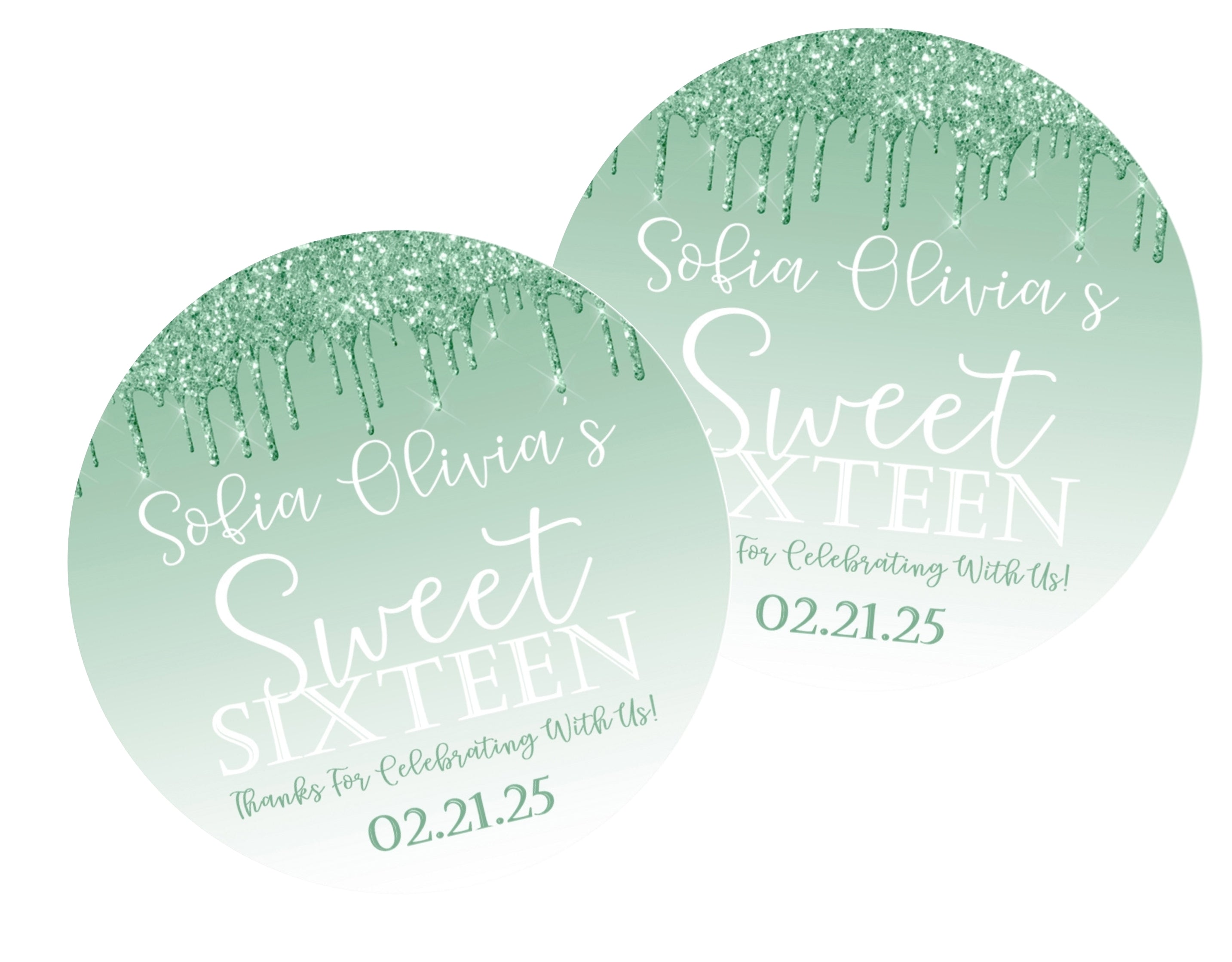 Mint Green Sweet 16 Stickers Or Favor Tags