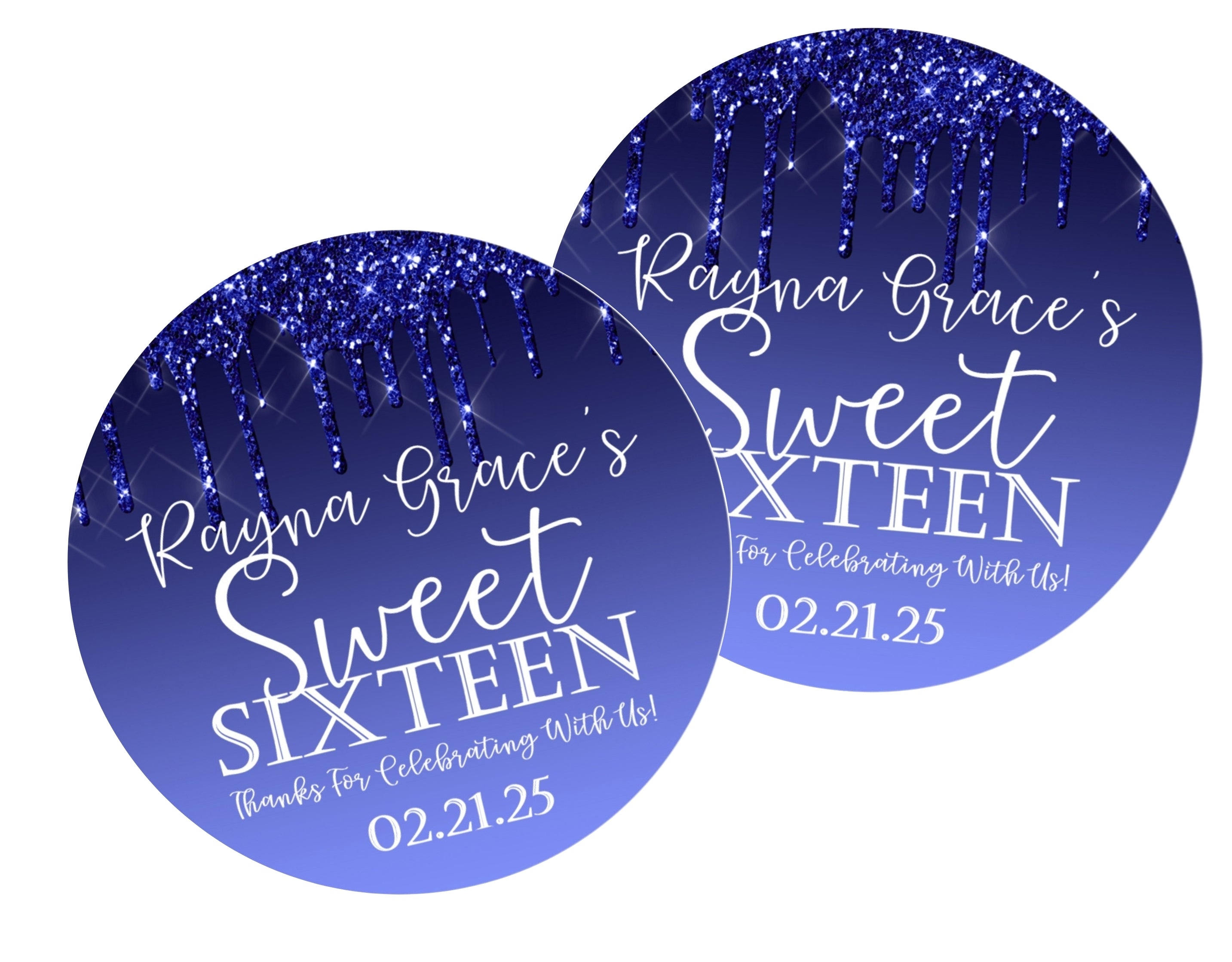 Royal Blue Sweet 16 Stickers Or Favor Tags