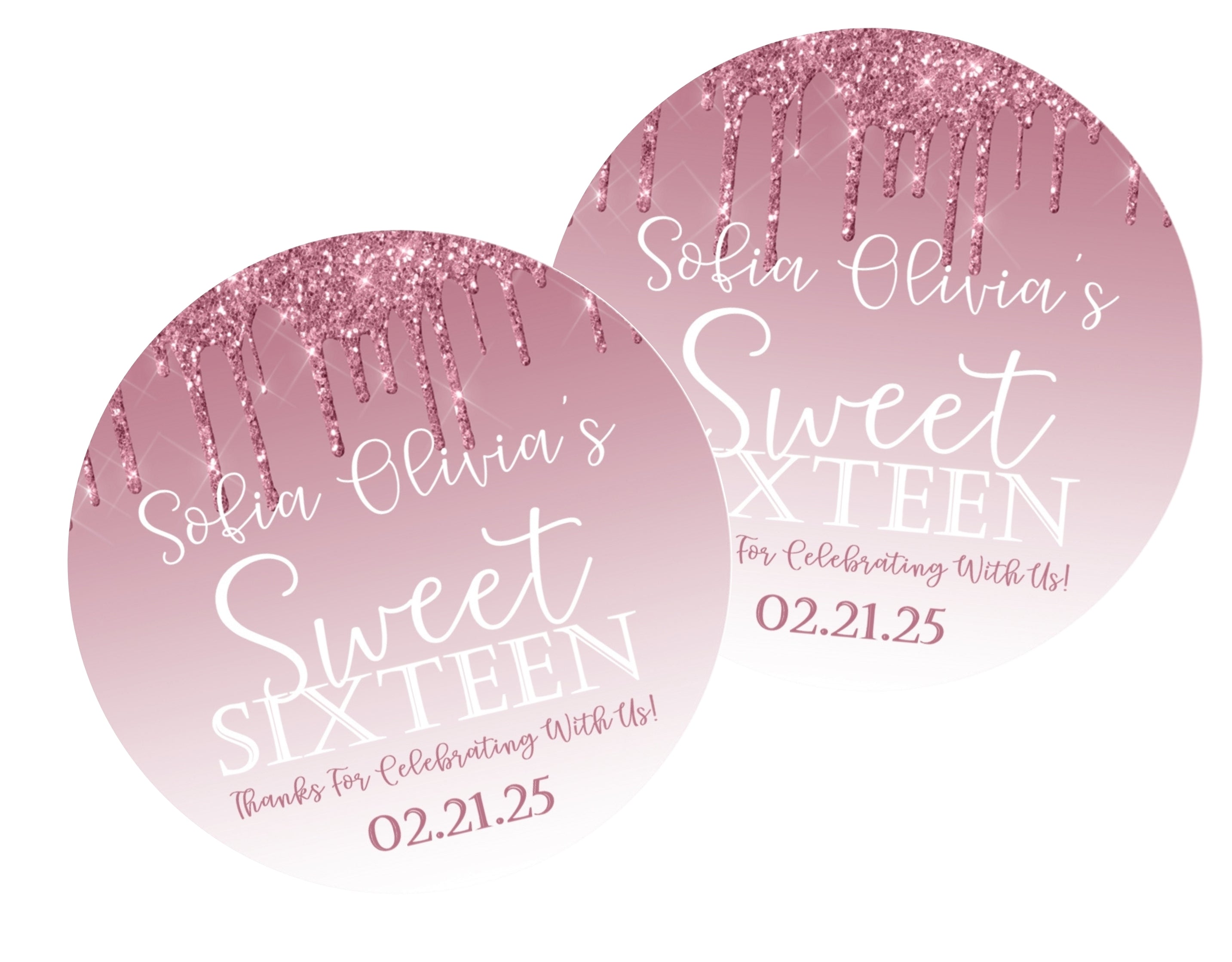Dusty Rose Pink Sweet 16 Stickers Or Favor Tags