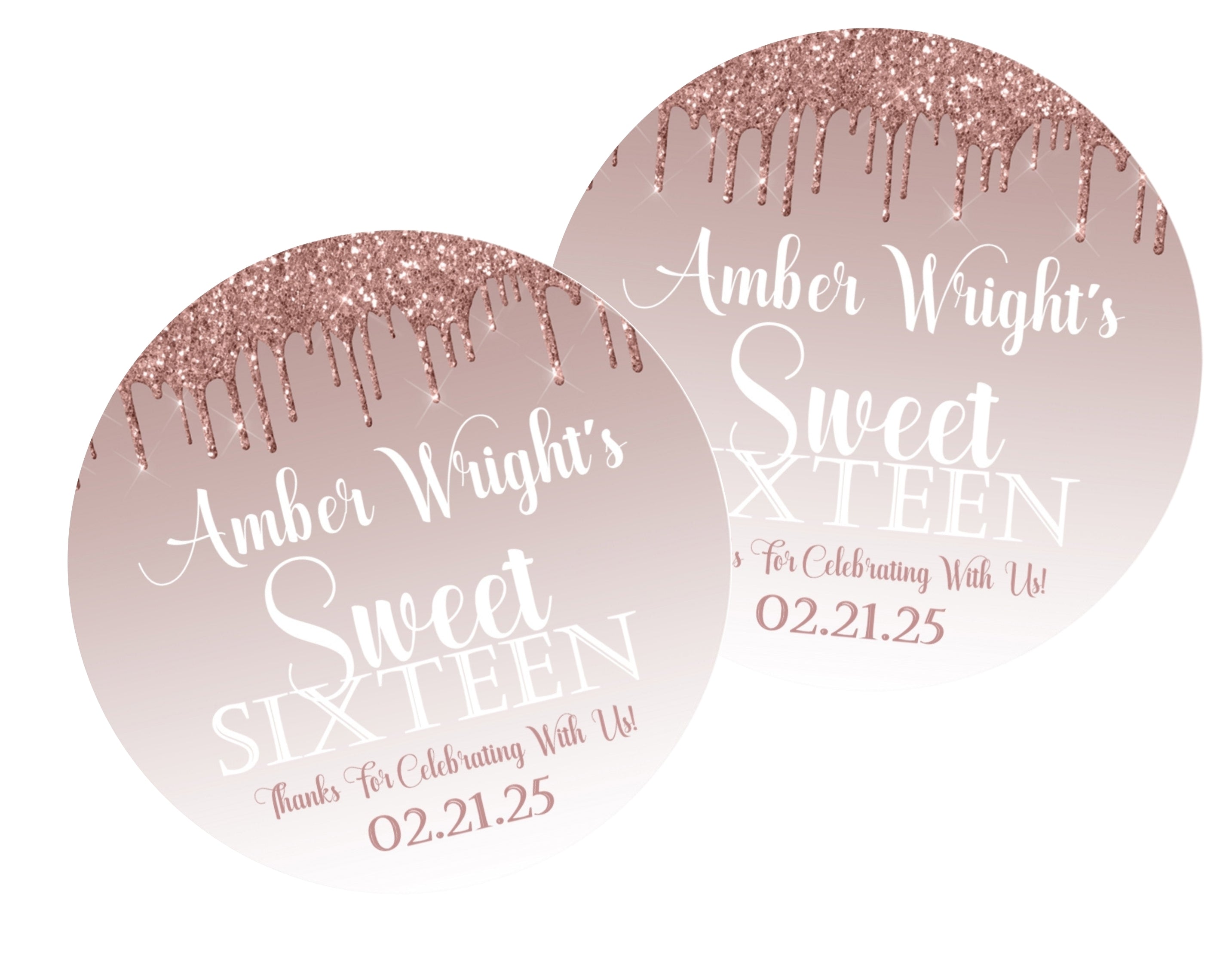 Rose Gold Sweet 16 Stickers Or Favor Tags