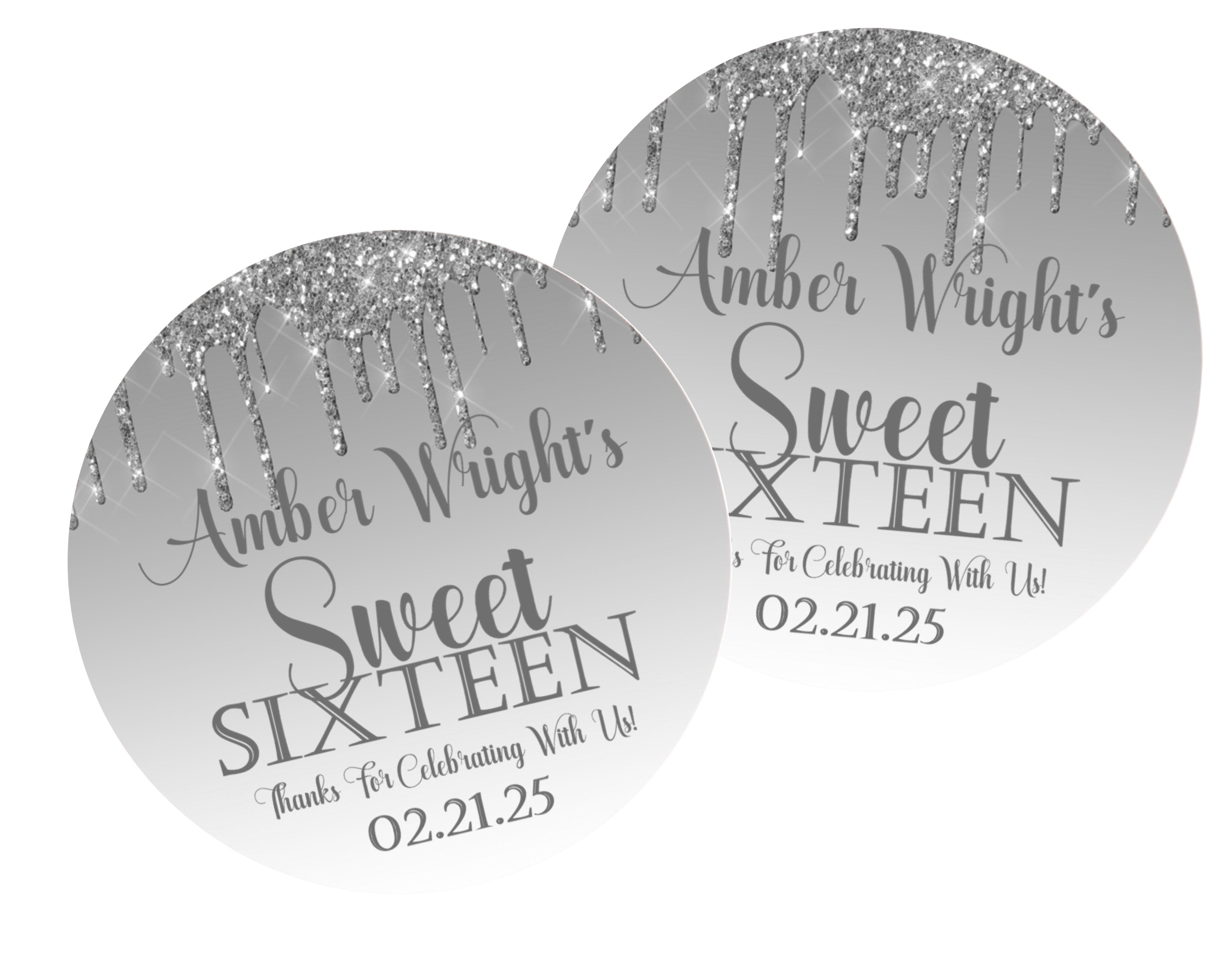 Grey Sweet 16 Stickers Or Favor Tags