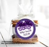 Sweet 16 purple masquerade sticker with feathers and custom name