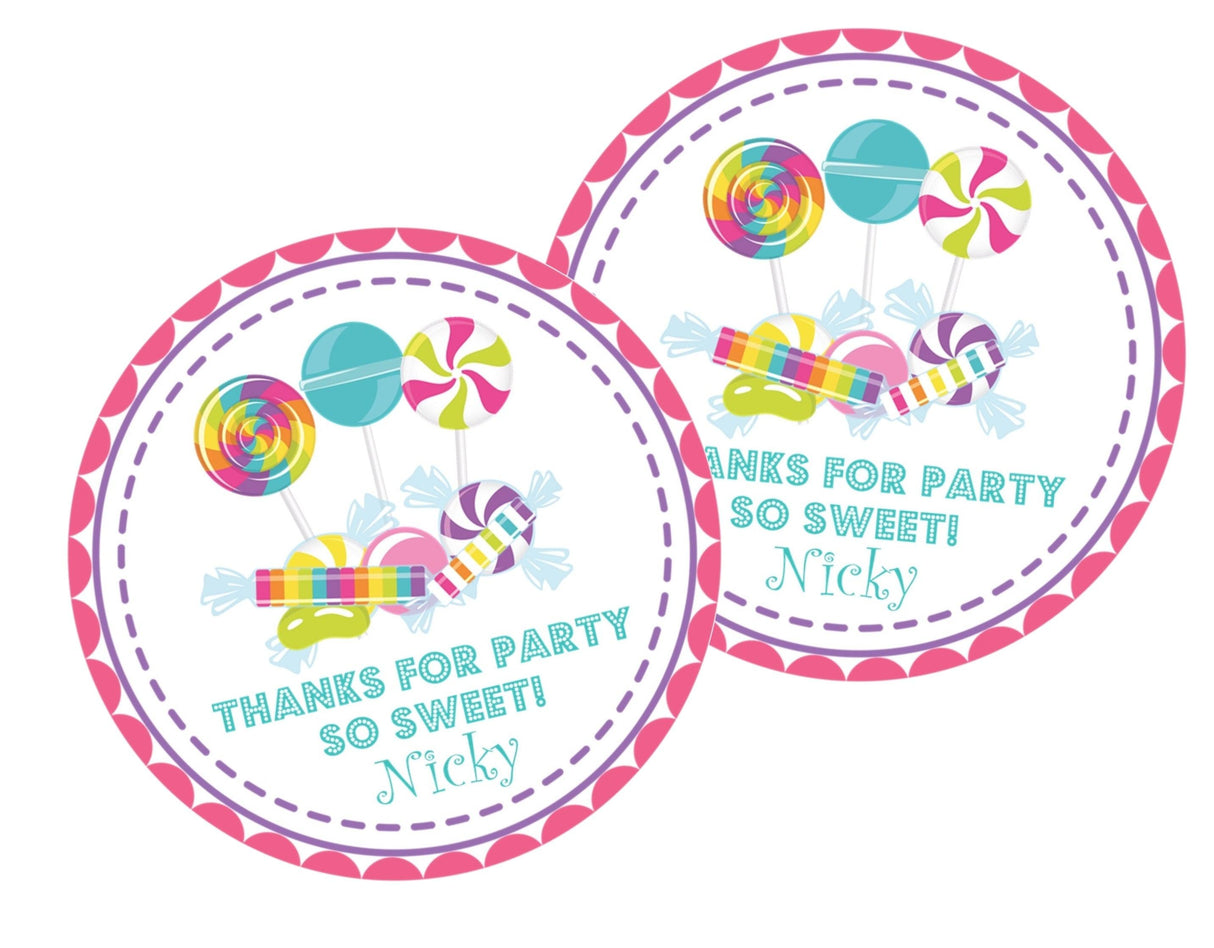 Sweet treat party favor label with pastel candy