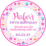 Sweet treat party sticker with cupcakes and soft pastel colors