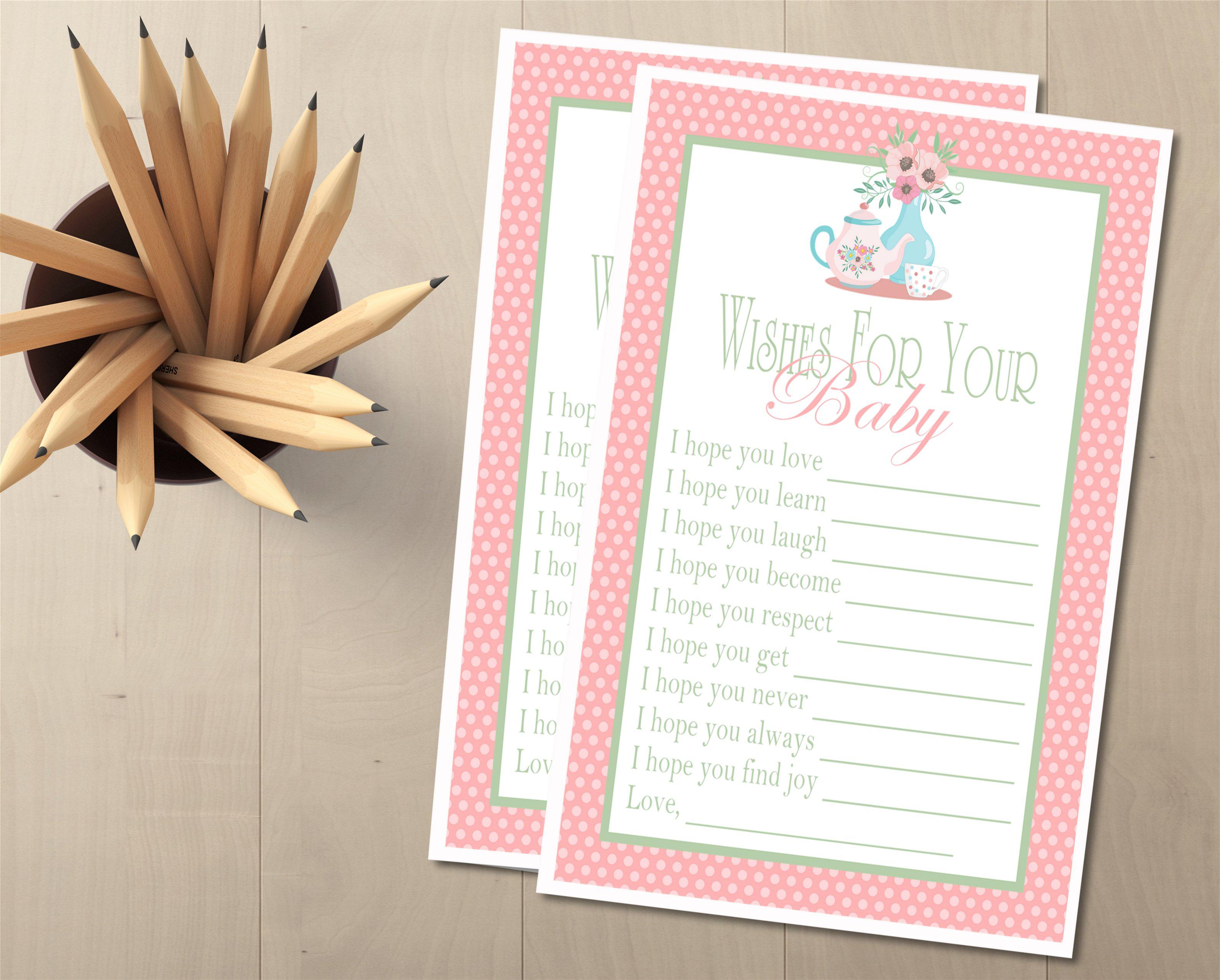 Tea Party Baby Shower Wish Cards