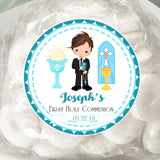 Teal boy First Holy Communion sticker with chalice and cross