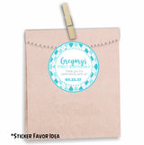 Teal golf party sticker with patterned border