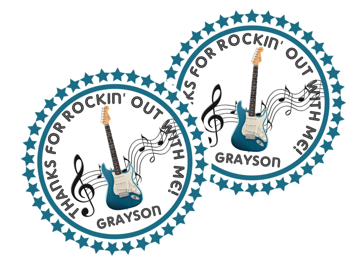 Teal guitar theme birthday sticker design