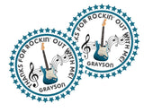 Teal guitar theme birthday sticker design