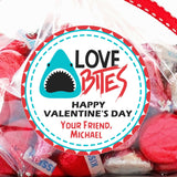 Teal shark Love Bites Valentine sticker personalized