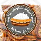 Thanksgiving pie sticker featuring pumpkin pie with whipped topping on chalkboard background