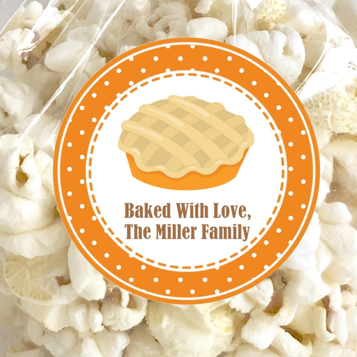 Thanksgiving pie sticker with baked with love wording