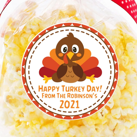 Thanksgiving turkey sticker with bright fall feathers and friendly expression