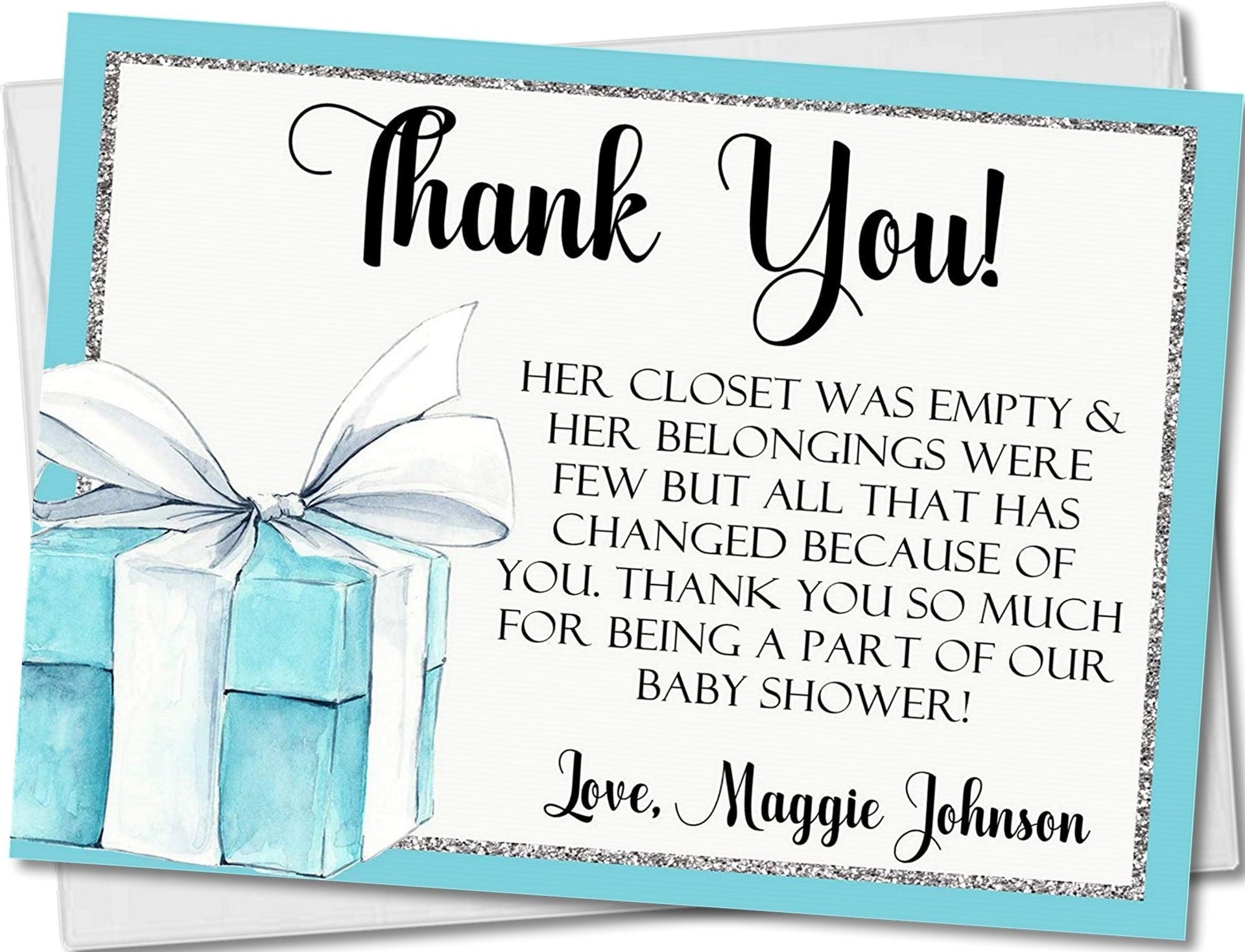 Tiffany Baby Shower Thank You Cards - 10 Cards + Envelopes, image size:1920x1469