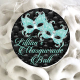 Tiffany blue masquerade mask sticker with rhinestone-style accents