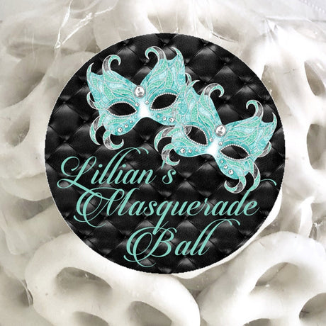 Tiffany blue masquerade mask sticker with rhinestone-style accents