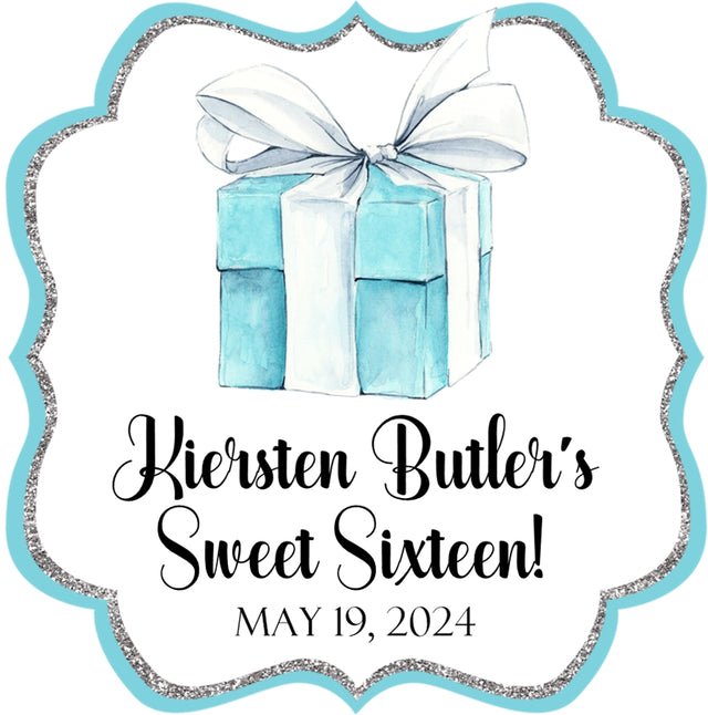 Tiffany sweet 16 birthday sticker favor labels