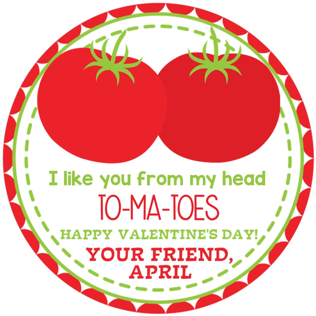 Tomato pun Valentine sticker with two red tomatoes