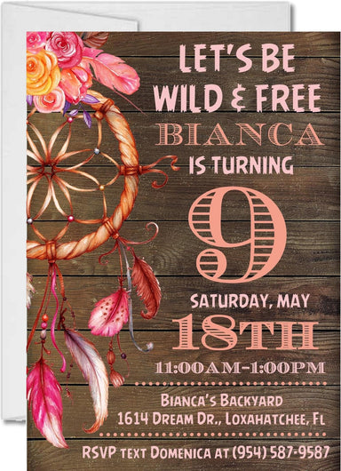 Tribal Feather Dreamcatcher Birthday Party Invitations