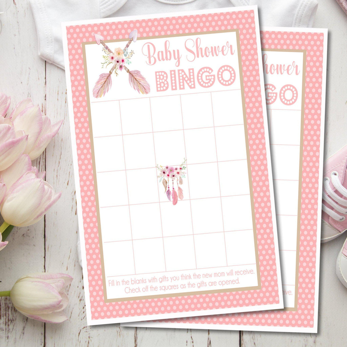 Tribal dreamcatcher baby shower bingo printable PDF