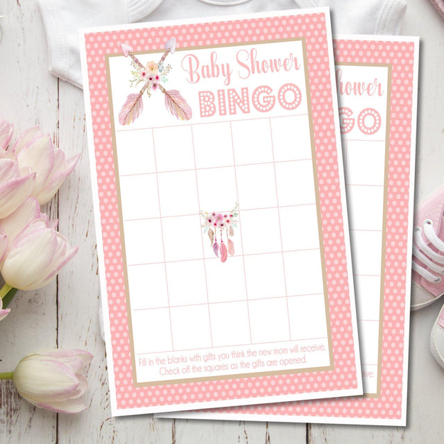Tribal dreamcatcher baby shower bingo printable PDF