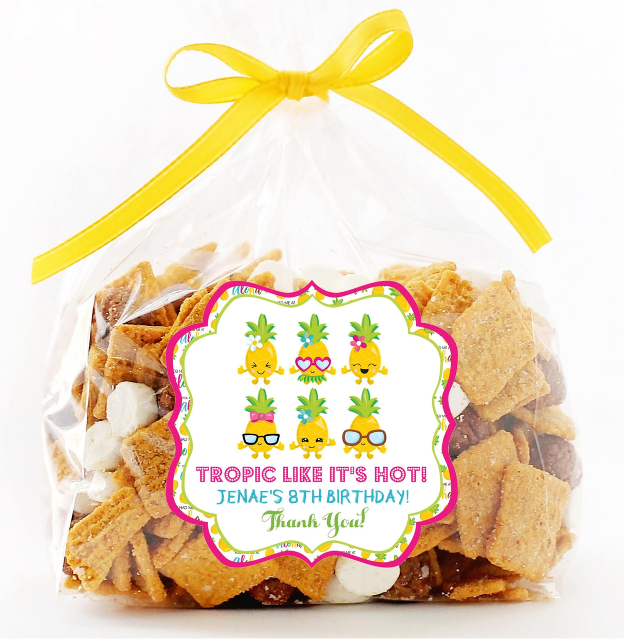 Tropic Like It’s Hot themed summer favor labels for kids’ celebrations