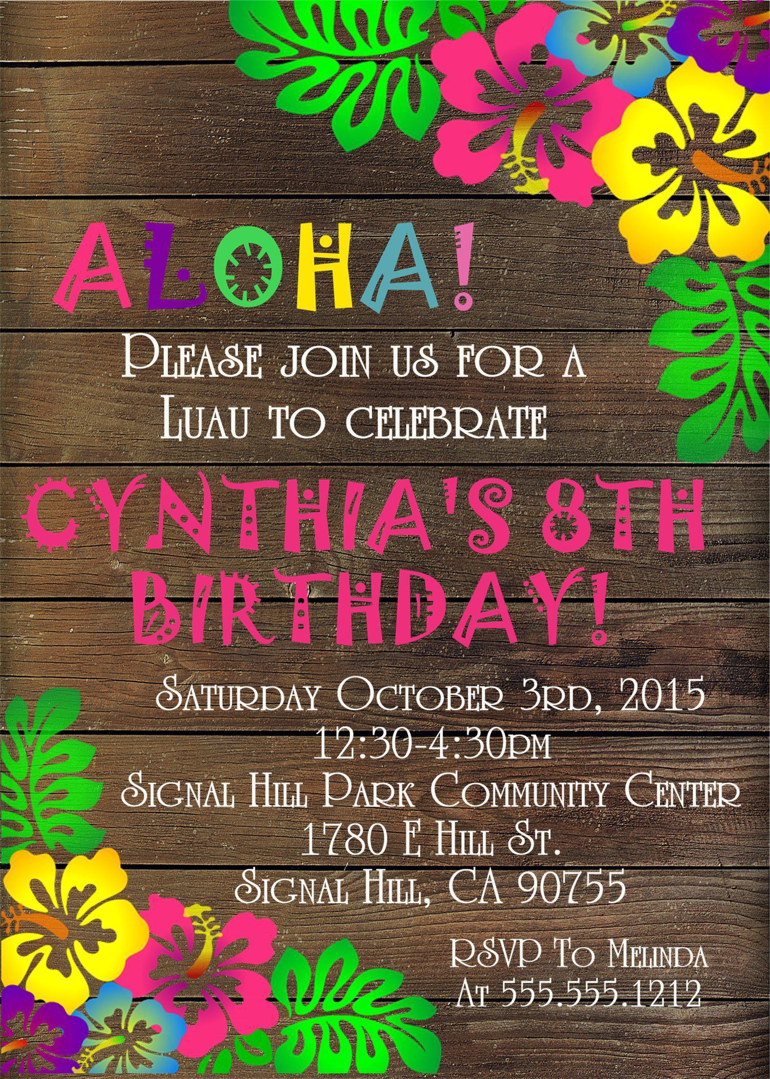 Tropical Luau Birthday Party Invitations