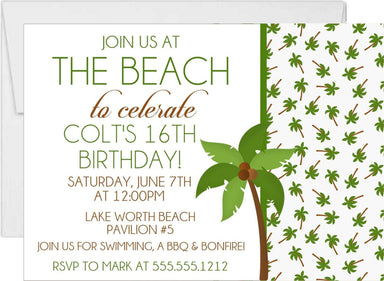 Tropical Palm Tree Birthday Party Invitations