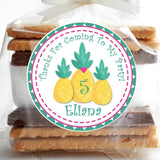 Tropical pineapple trio birthday sticker with teal and pink border