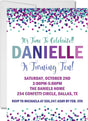 Turquoise, Blue And Purple Confetti Birthday Party Invitations