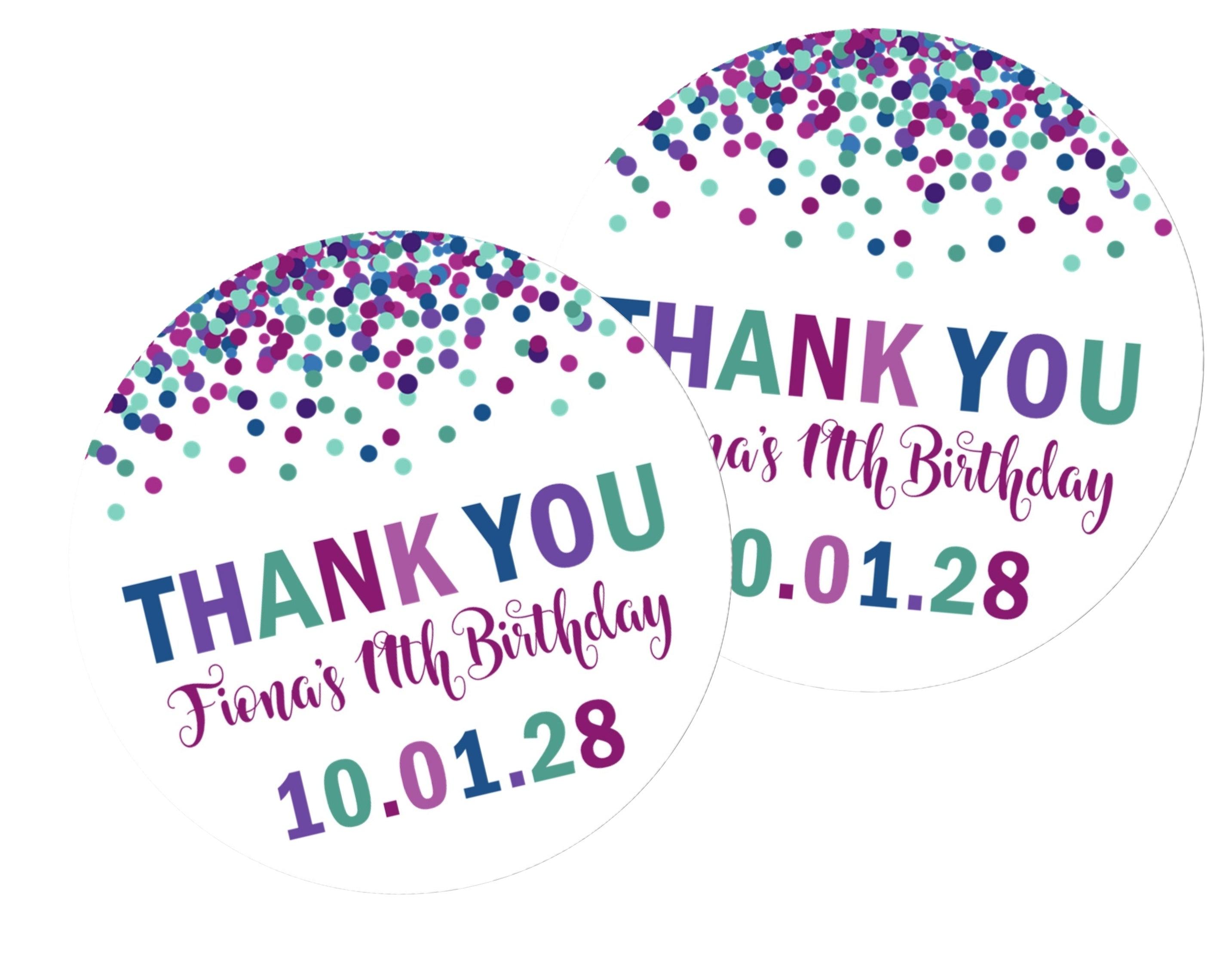 Turquoise, Purple & Blue Confetti Birthday Party Stickers Or Favor Tags