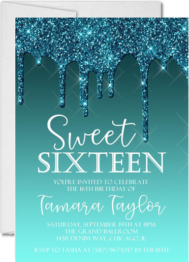 Turquoise Sweet 16 Party Invitations