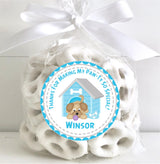 Turquoise and purple dog birthday sticker label