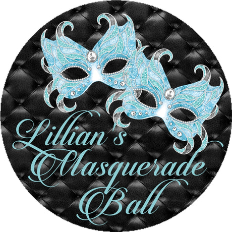 Turquoise black masquerade ball party sticker favor labels