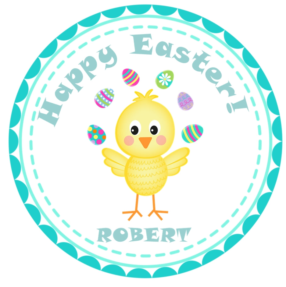 Turquoise easter chick sticker label