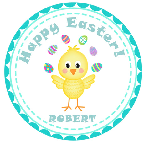 Turquoise easter chick sticker label